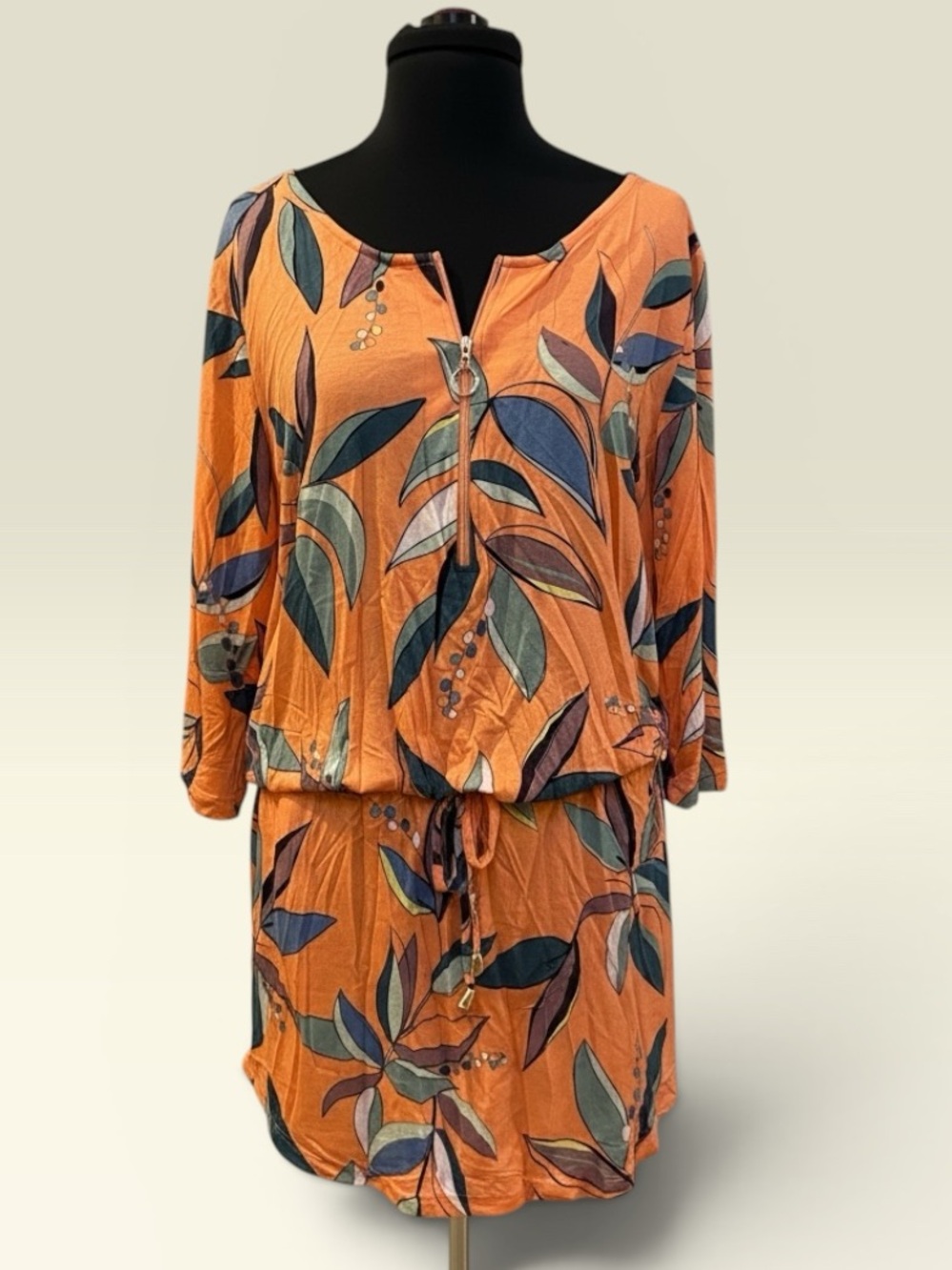 Women’s Orange Floral Zip-Front Dress